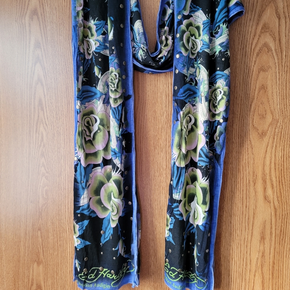 Ed Hardy Blue Studded Scarf